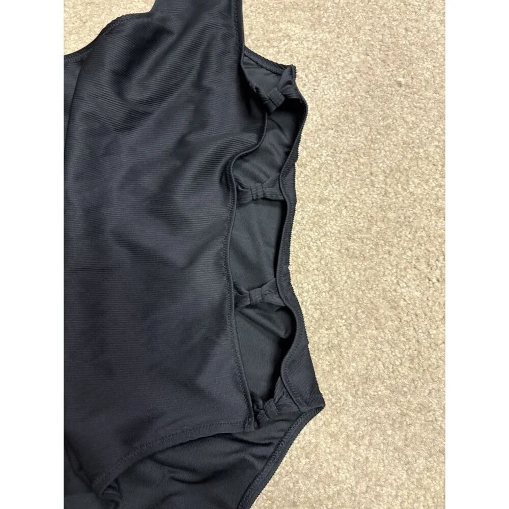 NWT J.Crew Ribbed Side Bow One Piece Swimsuit Black Size 24 Cruise Cutout